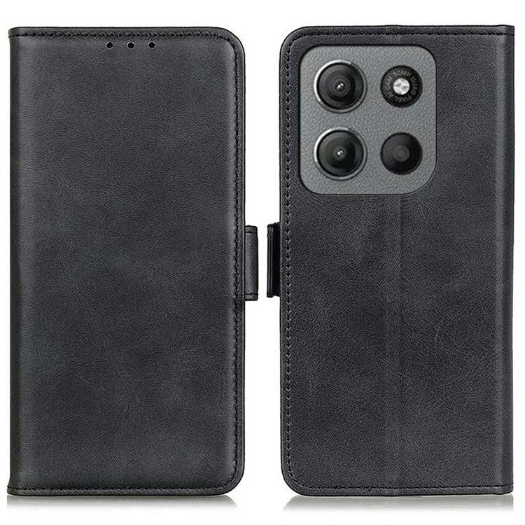 Für Motorola Moto G15 4G / G05 4G Hülle, Standhalterung, Rindsleder-Textur, PU-Leder-Handyhülle - Schwarz