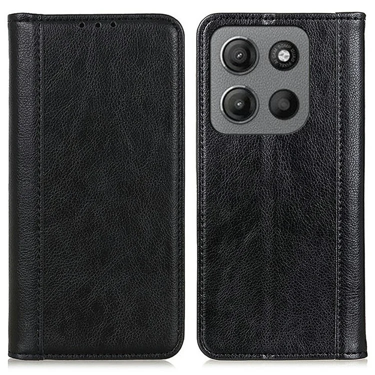Für Motorola Moto G15 4G / G05 4G Ständerfall Spaltleder Litchi-Struktur-Brieftasche Handyhülle - Schwarz