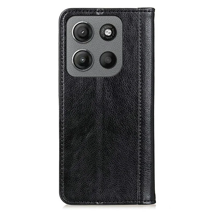 Für Motorola Moto G15 4G / G05 4G Ständerfall Spaltleder Litchi-Struktur-Brieftasche Handyhülle - Schwarz