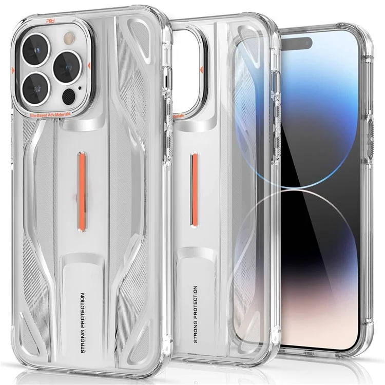 PQY For iPhone 14 Pro Max Super Car Design Bio-TPU Phone Case Strong Protection Anti-Scratch Shockproof Cover - Transparent