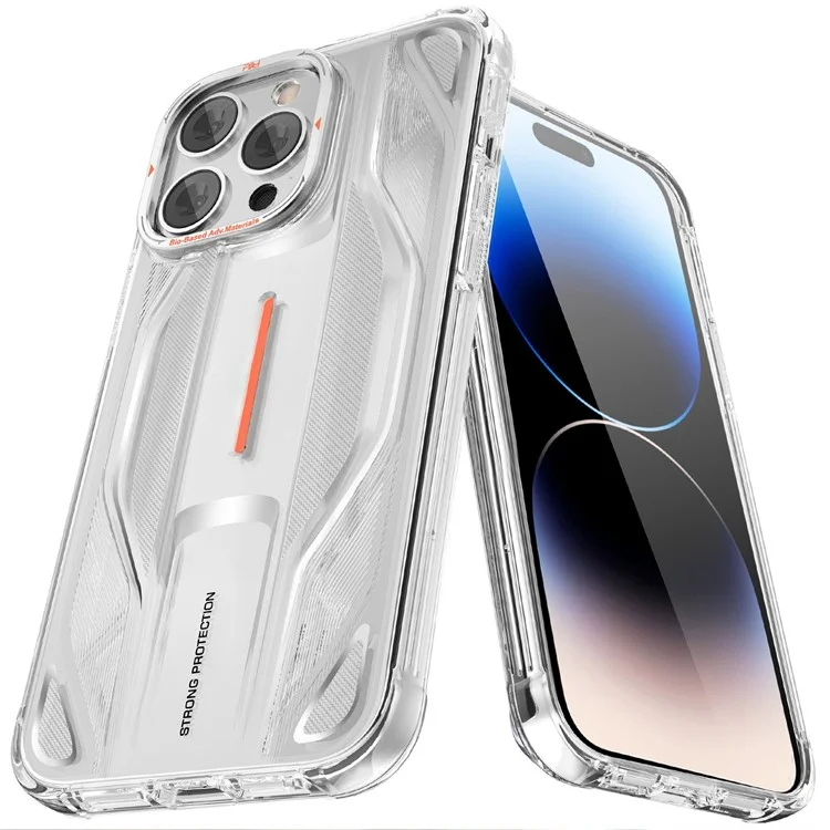PQY For iPhone 14 Pro Max Super Car Design Bio-TPU Phone Case Strong Protection Anti-Scratch Shockproof Cover - Transparent