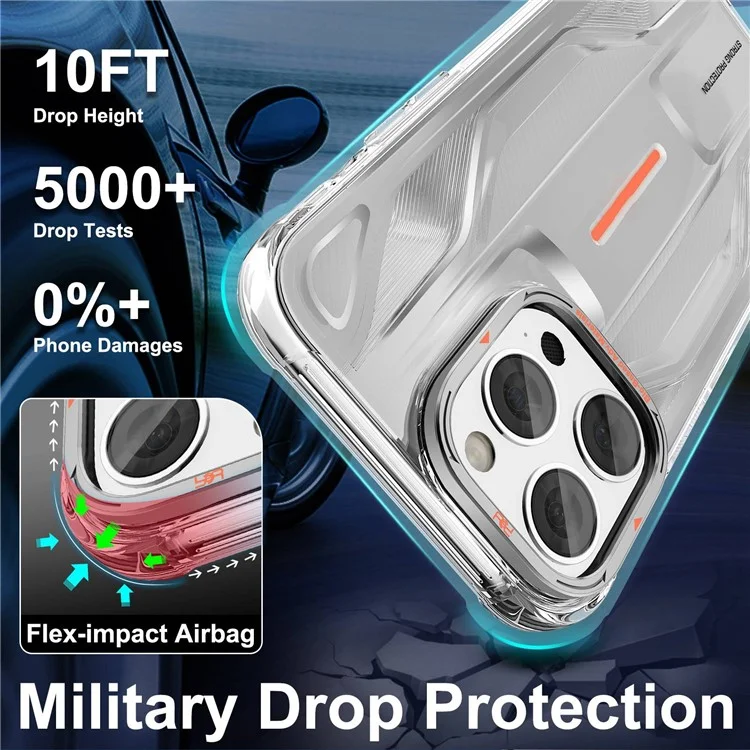 PQY For iPhone 14 Pro Max Super Car Design Bio-TPU Phone Case Strong Protection Anti-Scratch Shockproof Cover - Transparent