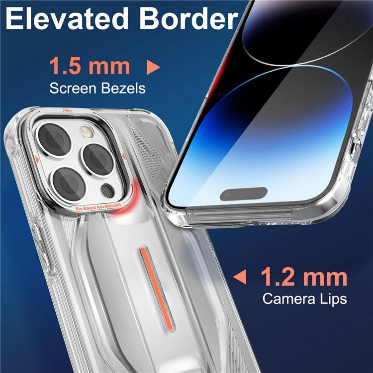 PQY For iPhone 14 Pro Max Super Car Design Bio-TPU Phone Case Strong Protection Anti-Scratch Shockproof Cover - Transparent