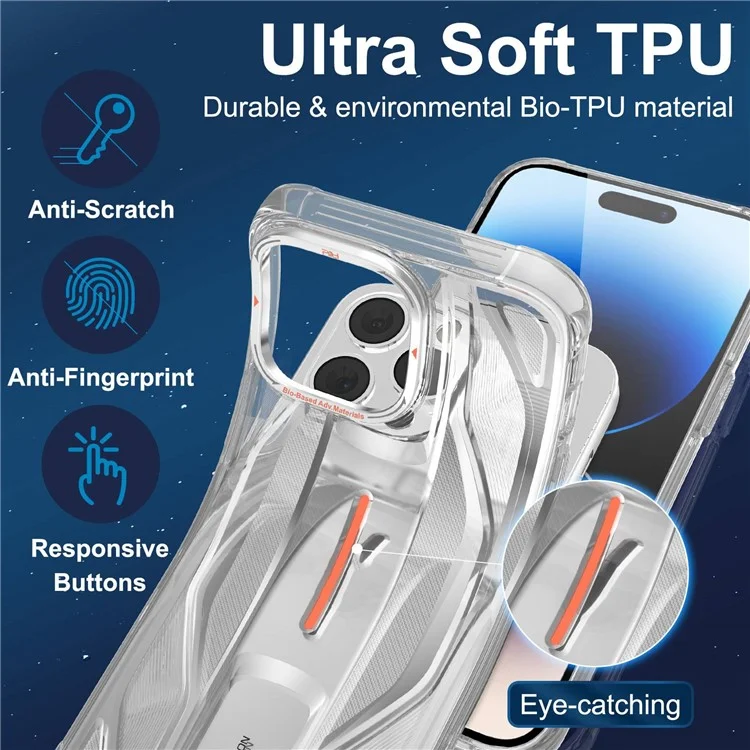 PQY For iPhone 14 Pro Max Super Car Design Bio-TPU Phone Case Strong Protection Anti-Scratch Shockproof Cover - Transparent