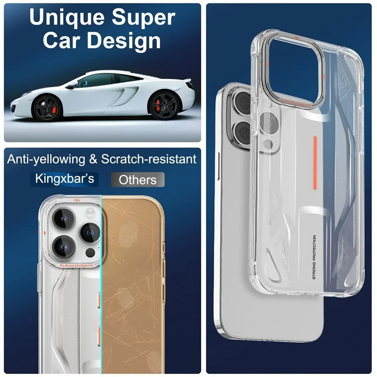 PQY For iPhone 14 Pro Max Super Car Design Bio-TPU Phone Case Strong Protection Anti-Scratch Shockproof Cover - Transparent