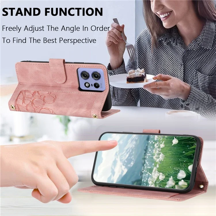 Funda de cuero con 5 ranuras para tarjetas y tapa para Motorola Edge 50 Pro 5G - Rosa