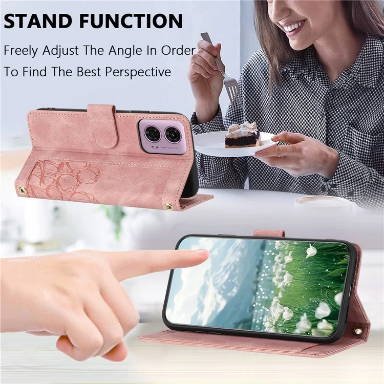 Custodia in pelle con 5 slot per schede e copertura per telefono per Motorola Moto G24 4G / G04 4G - Rosa