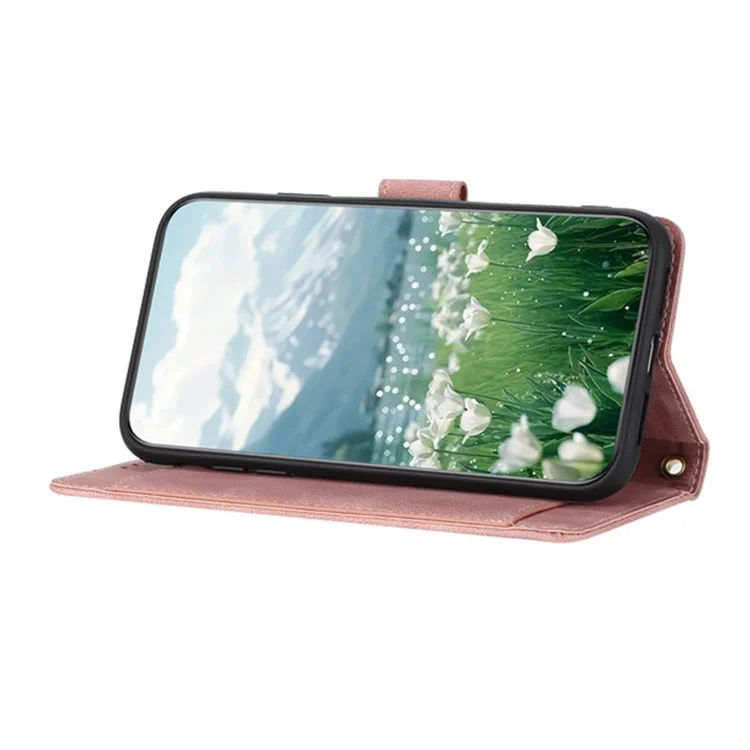 Custodia in pelle con 5 slot per schede e copertura per telefono per Motorola Moto G24 4G / G04 4G - Rosa