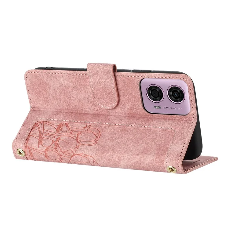 Custodia in pelle con 5 slot per schede e copertura per telefono per Motorola Moto G24 4G / G04 4G - Rosa