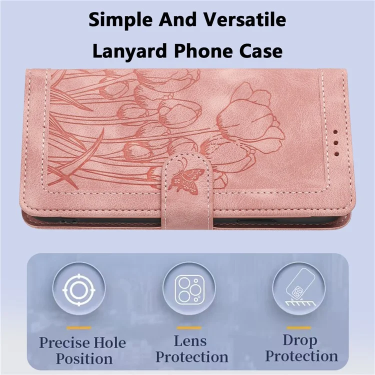 Custodia in pelle con 5 slot per schede e copertura per telefono per Motorola Moto G24 4G / G04 4G - Rosa