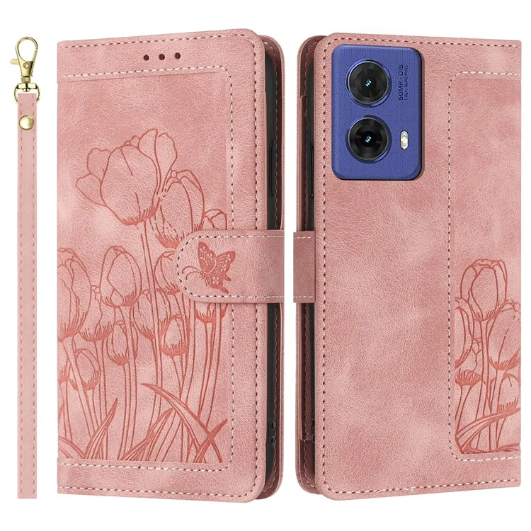 Für Motorola Moto G85 5G / S50 Neo 5G Tulip Ledertasche Handyhülle mit 5 Kartenfächern Geldbörse - Pink