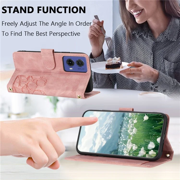 Für Motorola Moto G85 5G / S50 Neo 5G Tulip Ledertasche Handyhülle mit 5 Kartenfächern Geldbörse - Pink