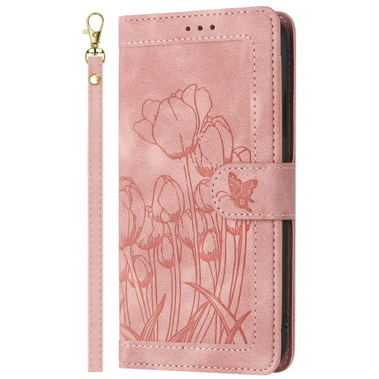 Für Motorola Moto G85 5G / S50 Neo 5G Tulip Ledertasche Handyhülle mit 5 Kartenfächern Geldbörse - Pink
