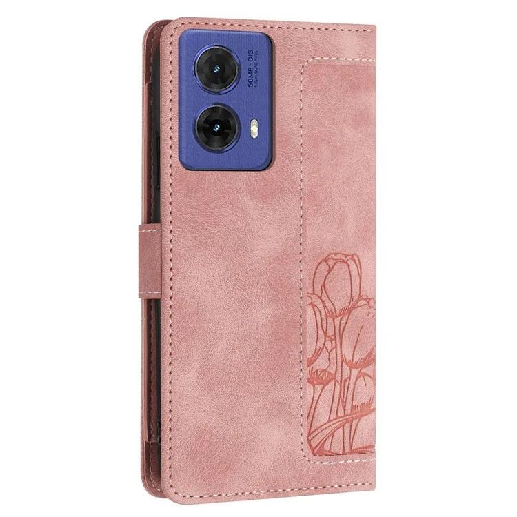 Für Motorola Moto G85 5G / S50 Neo 5G Tulip Ledertasche Handyhülle mit 5 Kartenfächern Geldbörse - Pink