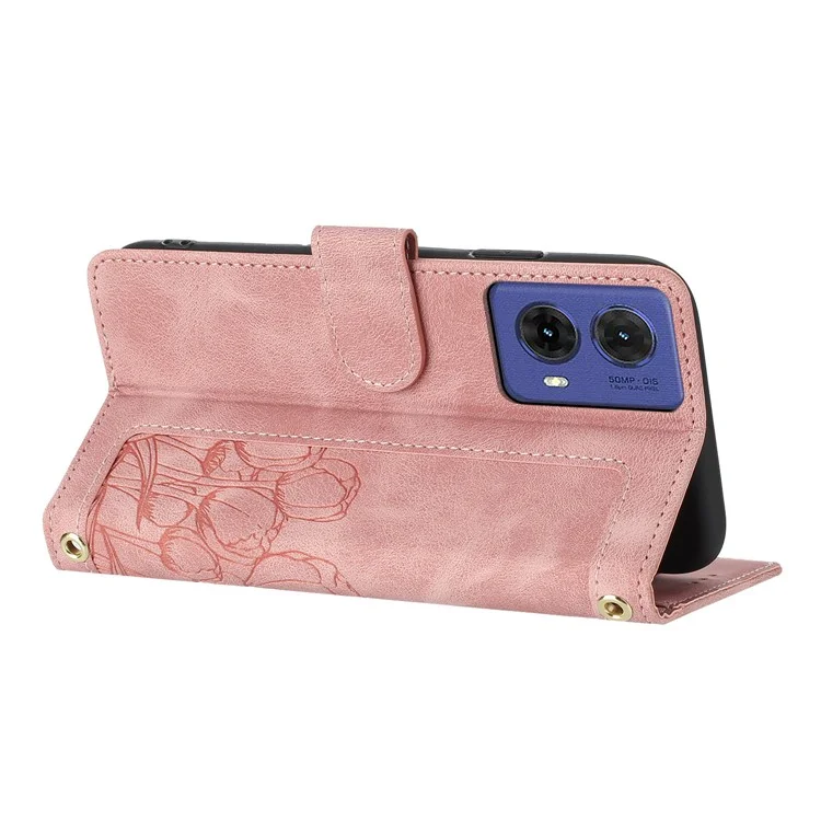 Für Motorola Moto G85 5G / S50 Neo 5G Tulip Ledertasche Handyhülle mit 5 Kartenfächern Geldbörse - Pink