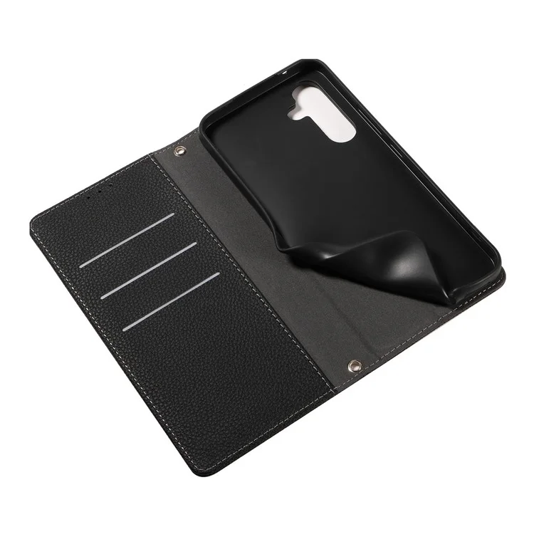 Custodia per Samsung Galaxy S24 FE, in pelle con texture a lisca di pesce magnetica, con tracolla - Nero