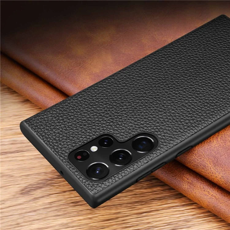 Custodia per Samsung Galaxy S25 Ultra, rivestita in pelle texture litchi, con PC + TPU - Nero