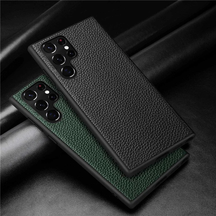 Custodia per Samsung Galaxy S25 Ultra, rivestita in pelle texture litchi, con PC + TPU - Nero