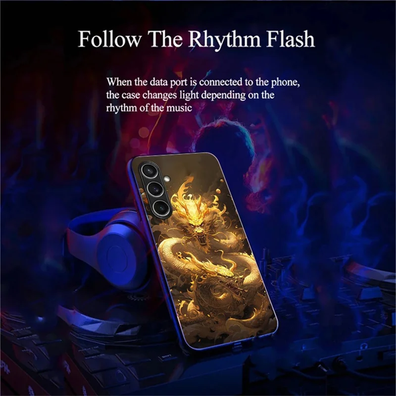 For Samsung Galaxy S25+ Case Call Flash Series Pattern Printing Tempered Glass + TPU Combo Phone Case - Golden Dragon
