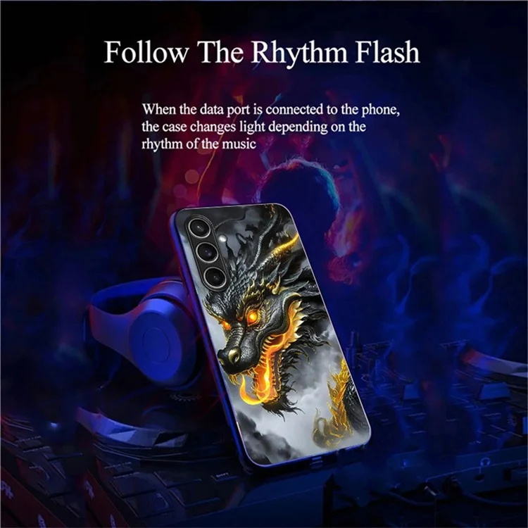 Чехол для Samsung Galaxy A26 5G серии Call Flash с узорчатой печатью, закаленное стекло + ТПУ комбо-чехол для телефона - Черный дракон