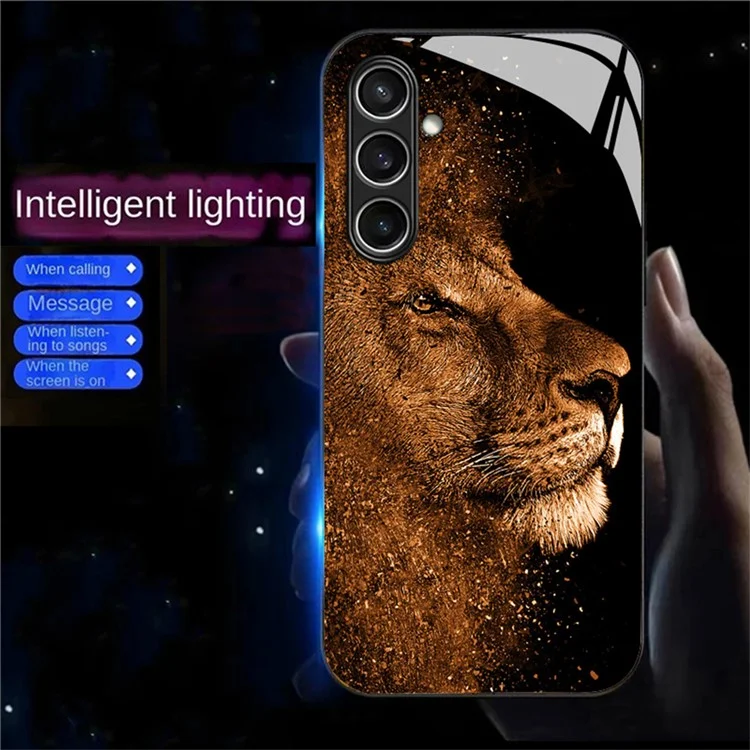 Для Samsung Galaxy A36 5G Чехол Серия Call Flash Узорная печать Закаленное стекло + Чехол для телефона из ТПУ - Лев в профиль