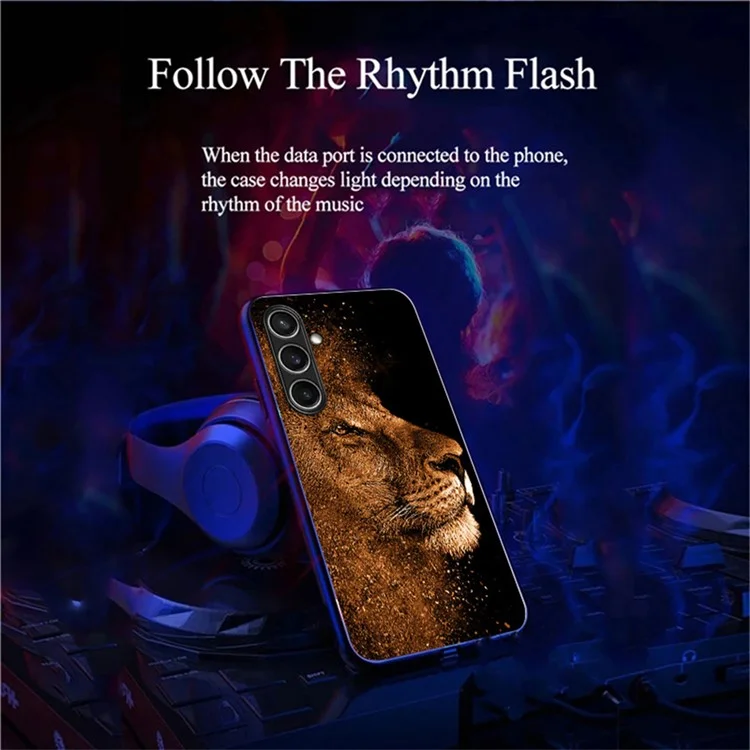Для Samsung Galaxy A36 5G Чехол Серия Call Flash Узорная печать Закаленное стекло + Чехол для телефона из ТПУ - Лев в профиль