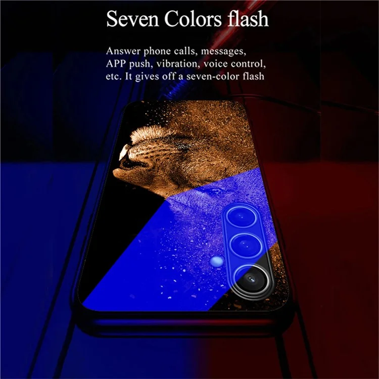Для Samsung Galaxy A36 5G Чехол Серия Call Flash Узорная печать Закаленное стекло + Чехол для телефона из ТПУ - Лев в профиль
