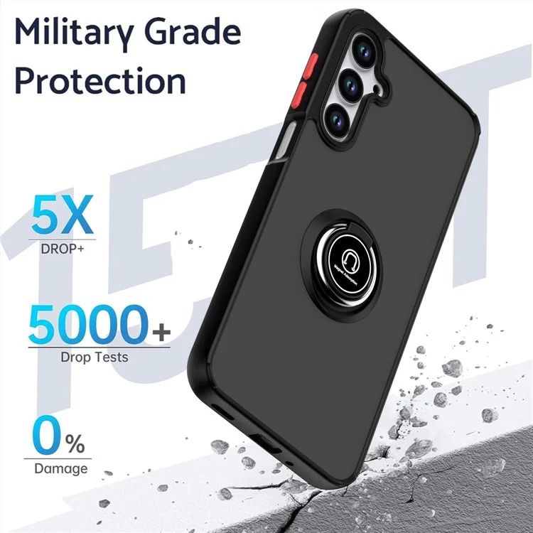 Funda para Samsung Galaxy A26 5G de PC + TPU con soporte de anillo y protección antideslizante - Negro / Rojo