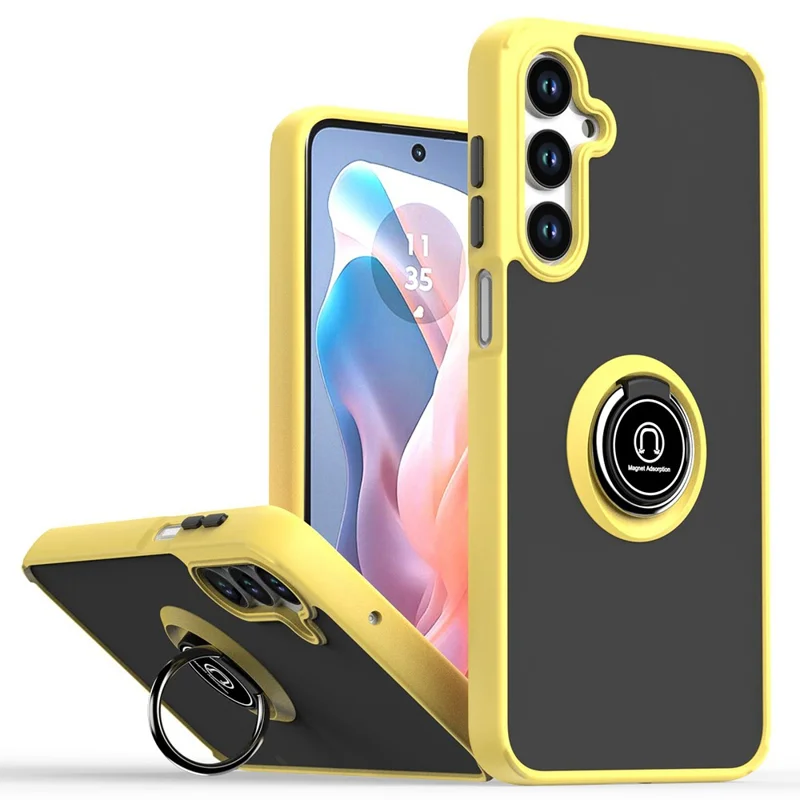 For Samsung Galaxy A26 5G Case PC + TPU Ring Kickstand Anti Drop Phone Back Cover - Yellow  /  Black