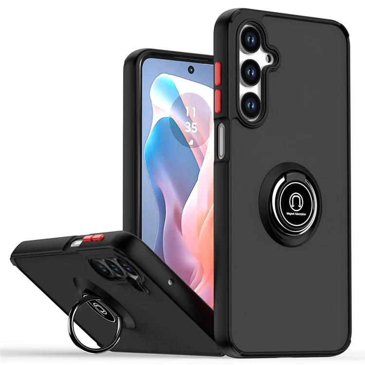 Funda para Samsung Galaxy S25 de PC + TPU con soporte de anillo y protección contra caídas - Negro / Rojo