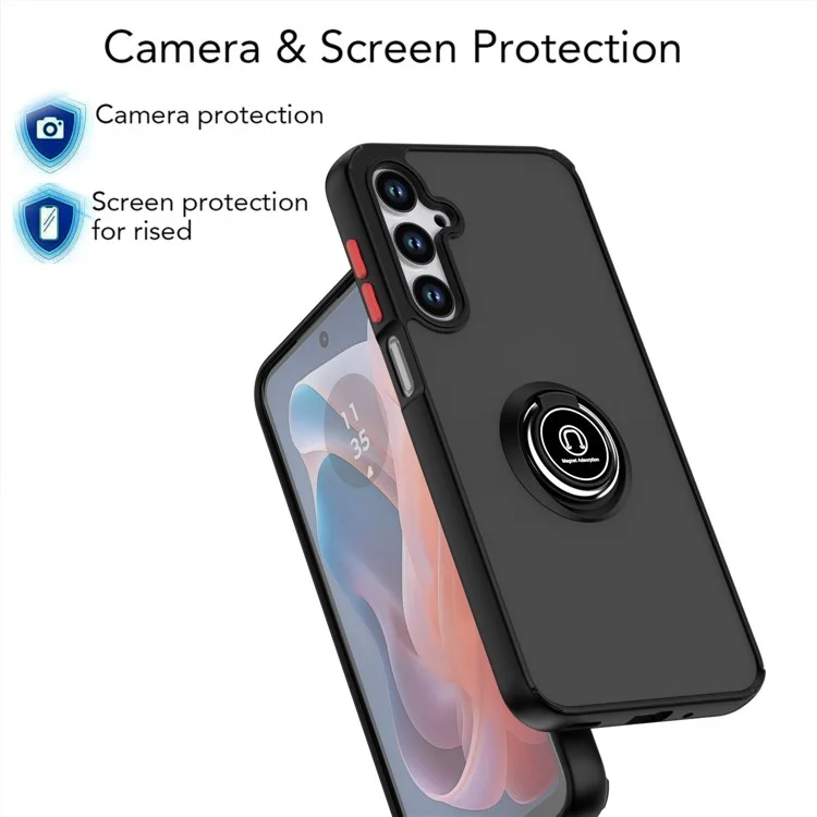 Funda para Samsung Galaxy S25 de PC + TPU con soporte de anillo y protección contra caídas - Negro / Rojo