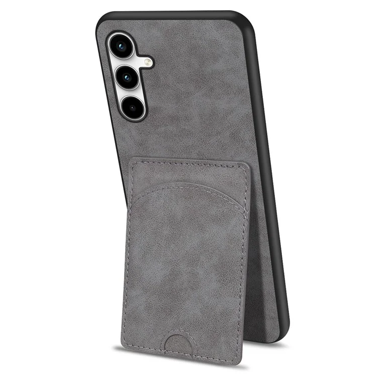 Für Samsung Galaxy A26 5G Hülle Ständer Leder beschichtetes TPU Handyhülle mit Kartenfach - Grau