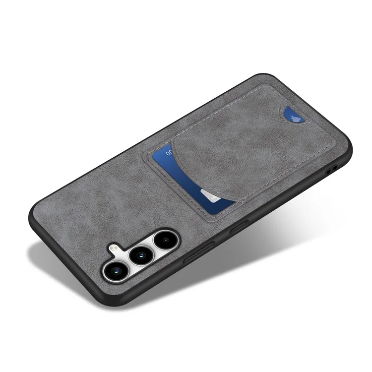 Für Samsung Galaxy A36 5G Hülle Ständer Lederüberzogene TPU-Handyhülle mit Kartenfach - Grau