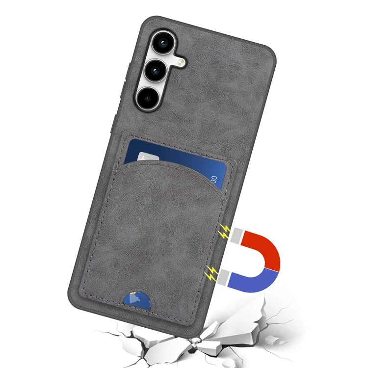 Für Samsung Galaxy A36 5G Hülle Ständer Lederüberzogene TPU-Handyhülle mit Kartenfach - Grau