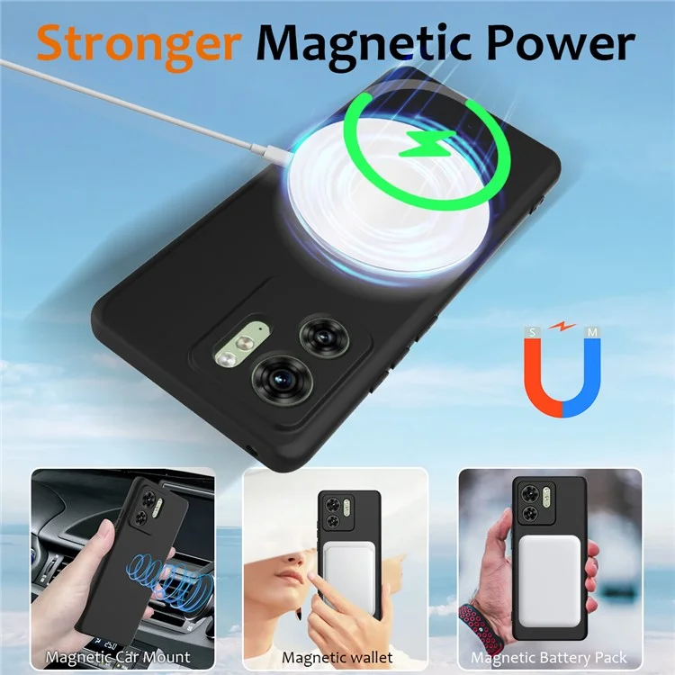 Funda para Motorola Edge 40 5G compatible con MagSafe, resistente a caídas, de silicona líquida con cordón - Negro
