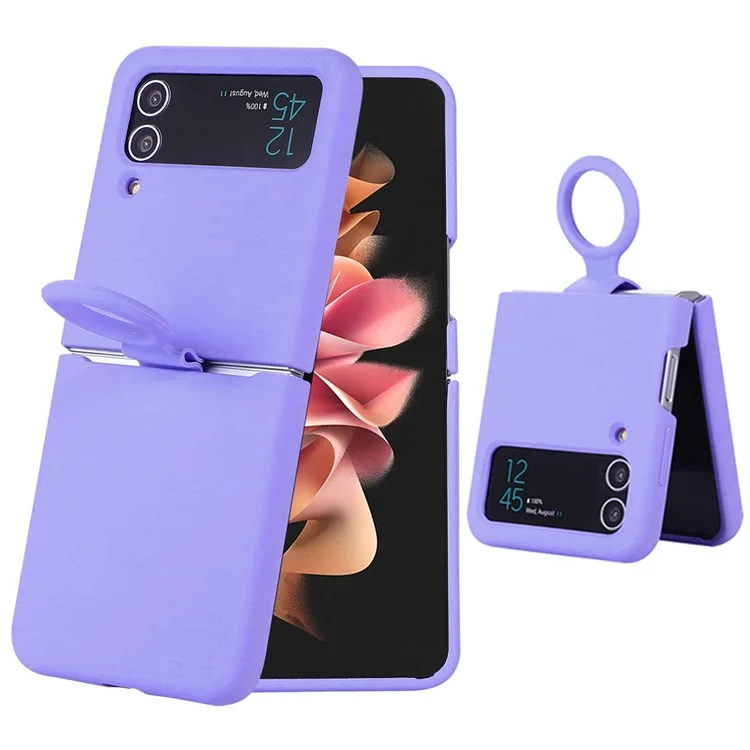 Per Samsung Galaxy Z Flip3 5G Custodia in silicone liquido Telefono Custodia a prova di caduta Copertura protettiva pieghevole con supporto per anello per il dito - Viola