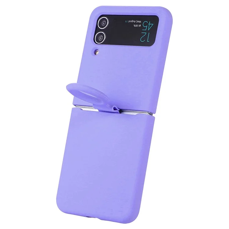 Per Samsung Galaxy Z Flip3 5G Custodia in silicone liquido Telefono Custodia a prova di caduta Copertura protettiva pieghevole con supporto per anello per il dito - Viola