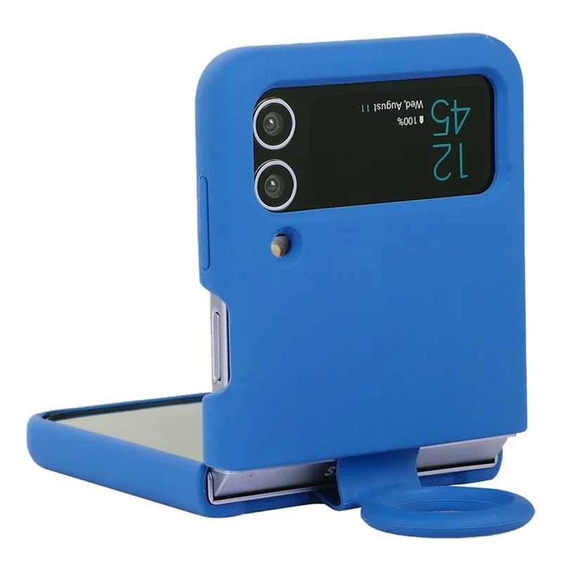 For Samsung Galaxy Z Flip3 5G Liquid Silicone Phone Case Drop-proof Folding Protective Cover with Finger Ring Holder - Navy Blue