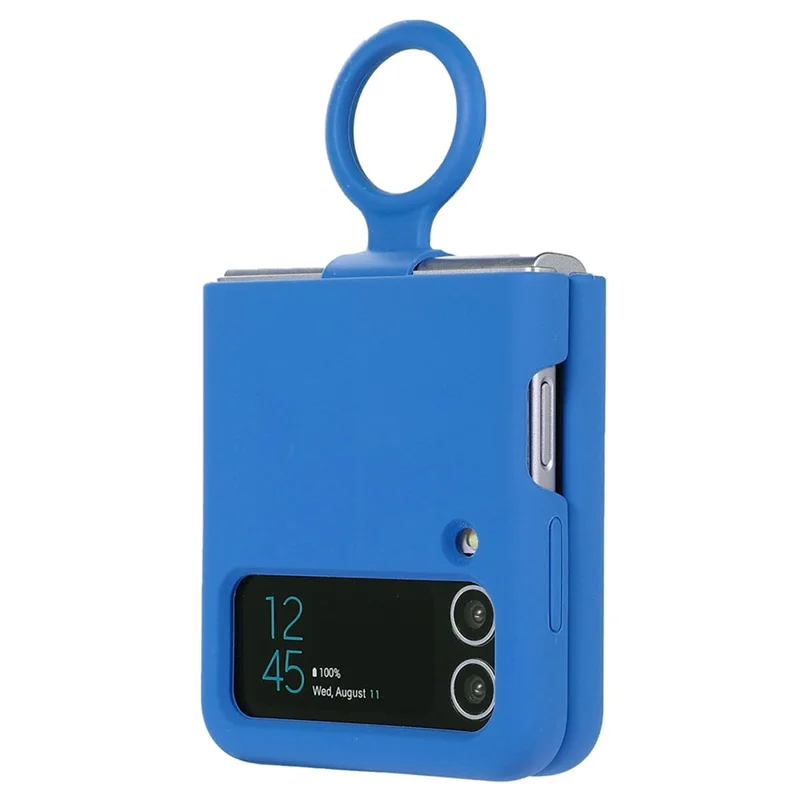 For Samsung Galaxy Z Flip3 5G Liquid Silicone Phone Case Drop-proof Folding Protective Cover with Finger Ring Holder - Navy Blue