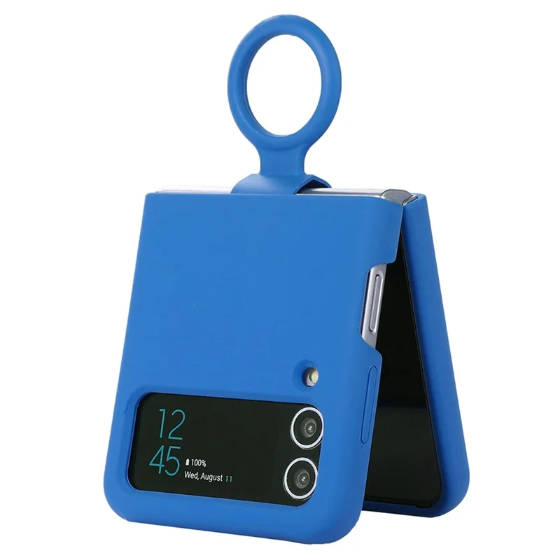For Samsung Galaxy Z Flip3 5G Liquid Silicone Phone Case Drop-proof Folding Protective Cover with Finger Ring Holder - Navy Blue