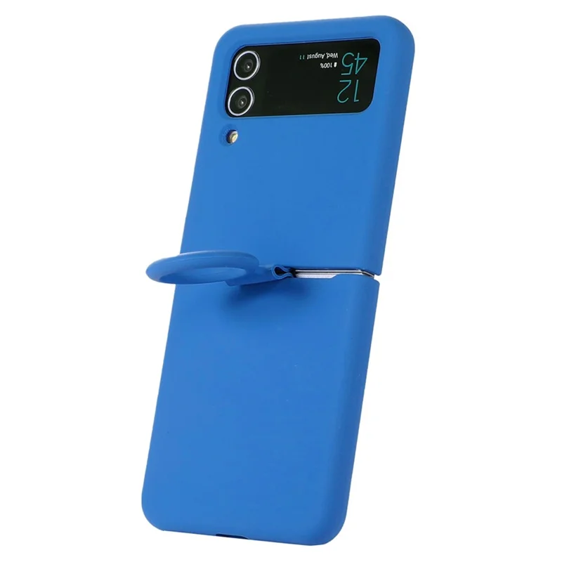 For Samsung Galaxy Z Flip3 5G Liquid Silicone Phone Case Drop-proof Folding Protective Cover with Finger Ring Holder - Navy Blue