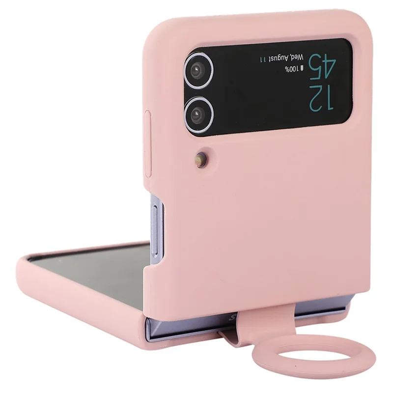For Samsung Galaxy Z Flip3 5G Liquid Silicone Phone Case Drop-proof Folding Protective Cover with Finger Ring Holder - Pink