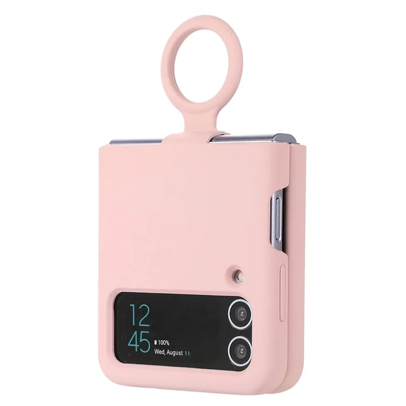 For Samsung Galaxy Z Flip3 5G Liquid Silicone Phone Case Drop-proof Folding Protective Cover with Finger Ring Holder - Pink