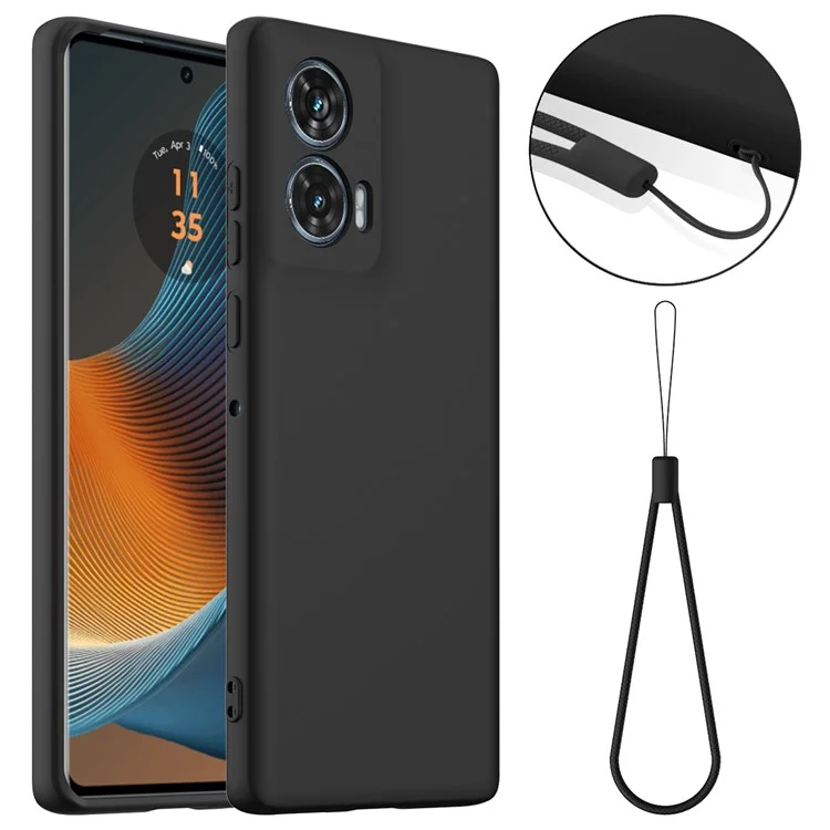 Für Motorola Edge 50 Fusion 5G Hülle kompatibel mit MagSafe, Anti-Drop, flüssiges Silikon Handyhülle mit Schlüsselband - Schwarz