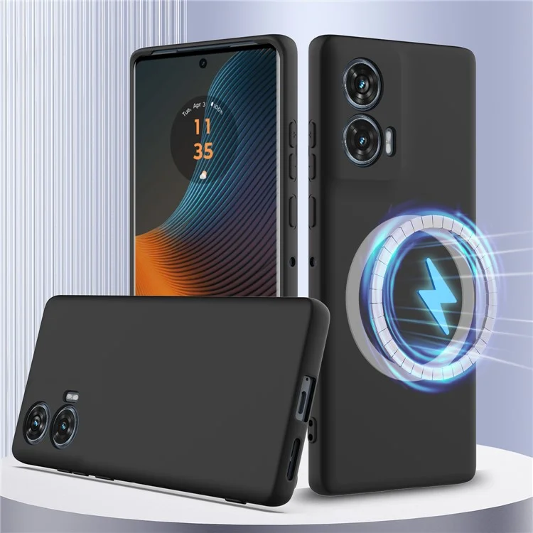 Für Motorola Edge 50 Fusion 5G Hülle kompatibel mit MagSafe, Anti-Drop, flüssiges Silikon Handyhülle mit Schlüsselband - Schwarz