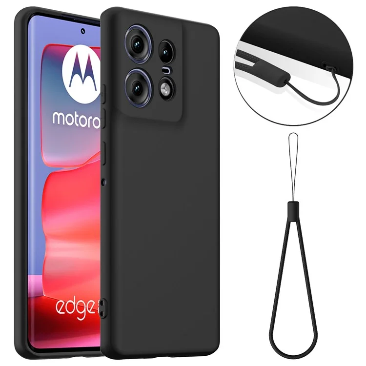 Für Motorola Edge 50 Pro 5G Hülle kompatibel mit MagSafe Anti-Drop Flüssigsilikon Handyhülle mit Schlüsselband - Schwarz