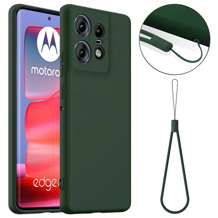 For Motorola Edge 50 Pro 5G Case Compatible with MagSafe Anti-Drop Liquid Silicone Phone Cover with Lanyard - Dark Green