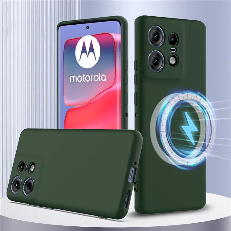 For Motorola Edge 50 Pro 5G Case Compatible with MagSafe Anti-Drop Liquid Silicone Phone Cover with Lanyard - Dark Green