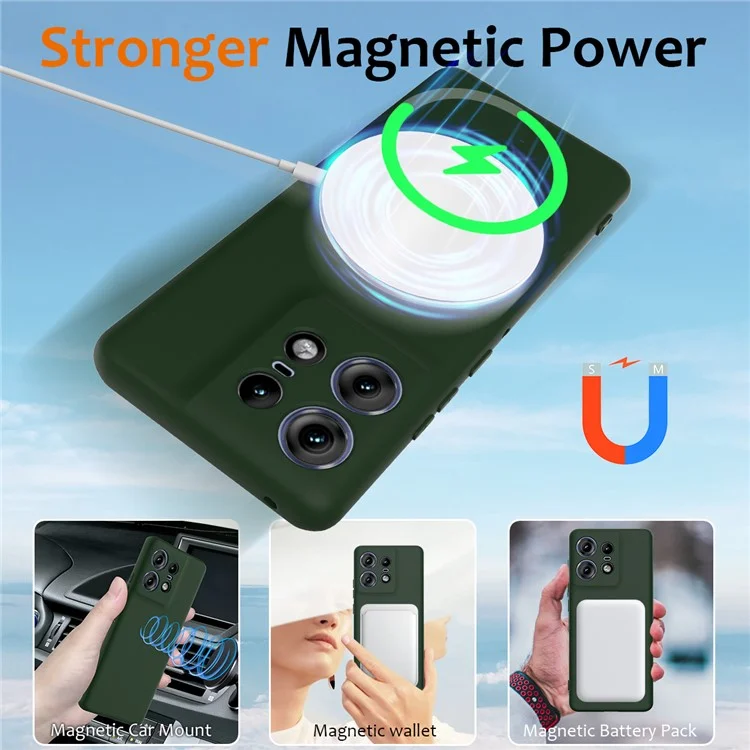 For Motorola Edge 50 Pro 5G Case Compatible with MagSafe Anti-Drop Liquid Silicone Phone Cover with Lanyard - Dark Green