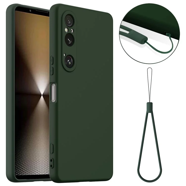 For Sony Xperia 1 VI Case Compatible with MagSafe Anti-Drop Liquid Silicone Phone Cover with Lanyard - Dark Green